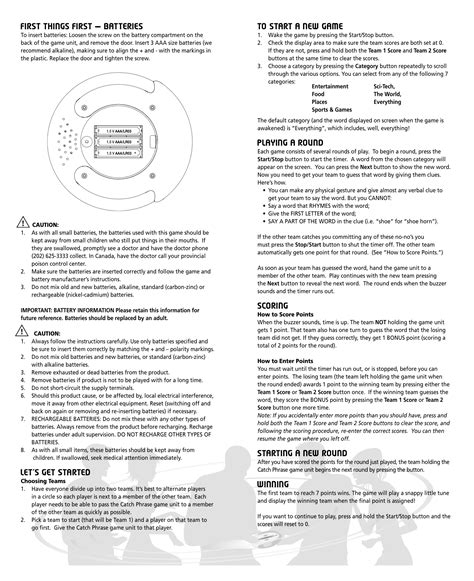Catch Phrase Instructions .